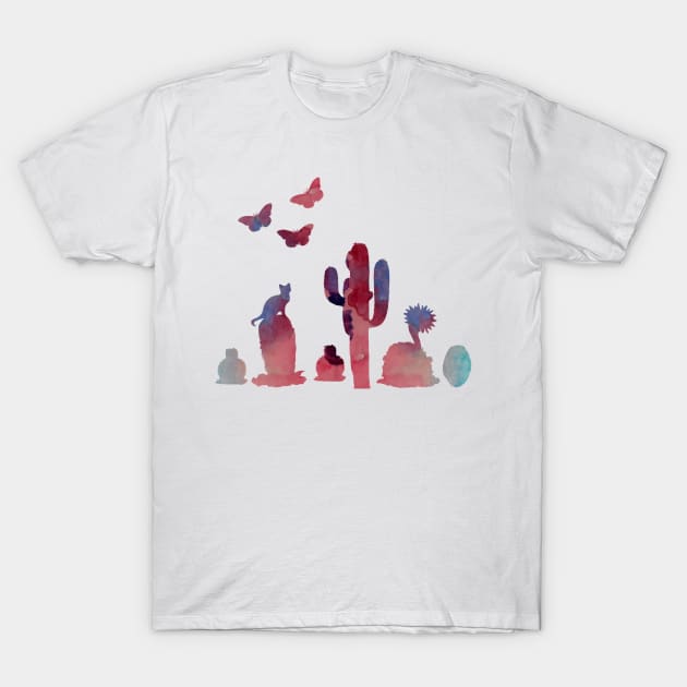 cacti, cat and butterflies T-Shirt by TheJollyMarten